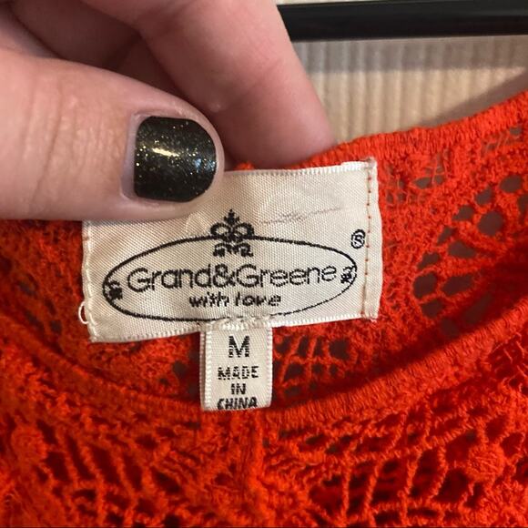 grand & greene with love Crochet Overlay Top Size Medium - Picture 2 of 7